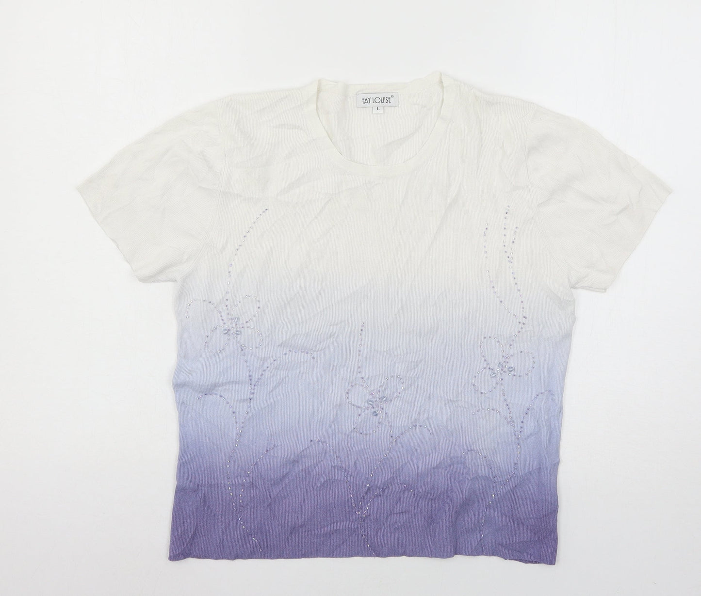 Fay Louise Womens White  Knit Basic T-Shirt Size L