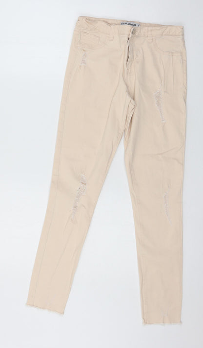 Additional front view of Denim & Co. girls’ pink denim skinny jeans, size 13-14, years - distressed