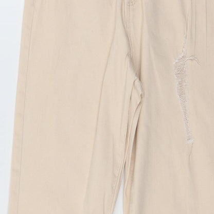 Close-up detail of Denim & Co. girls’ pink denim skinny jeans, size 13-14, years - distressed