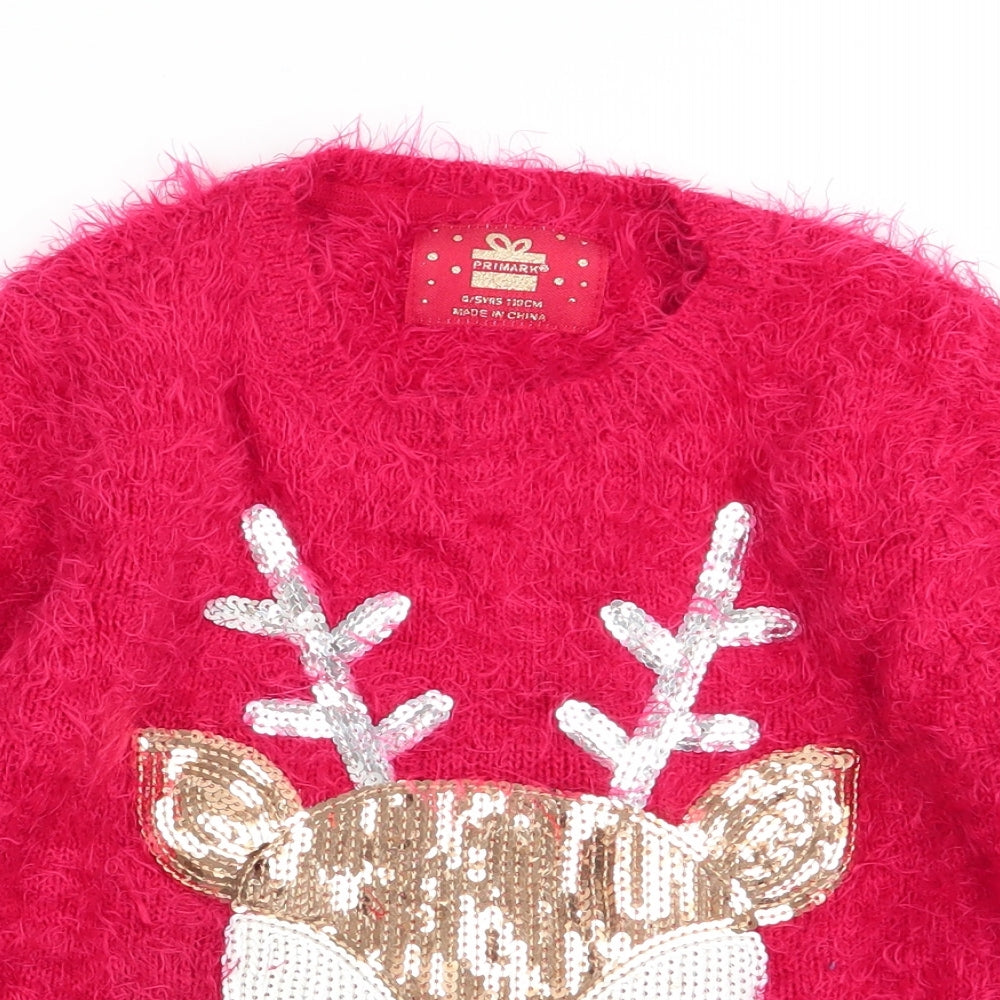 Primark Girls Red   Pullover Jumper Size 4-5 Years  - chrismtas