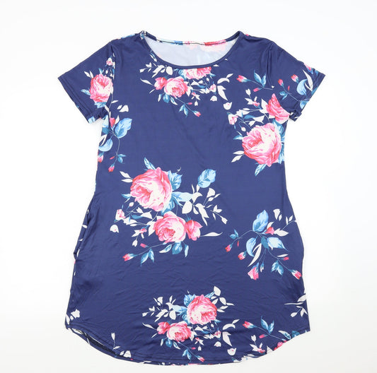 Preworn Womens Black Floral  T-Shirt Dress