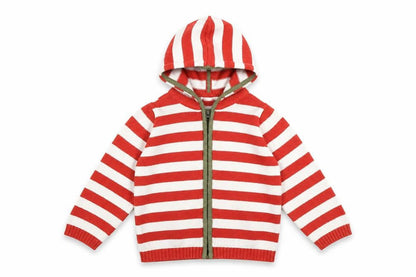 Front view of DP girls’ red striped full zip hoodie, size 2, years