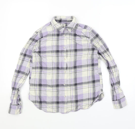 Uni Qlo Womens Purple Plaid  Basic Button-Up Size 2XS