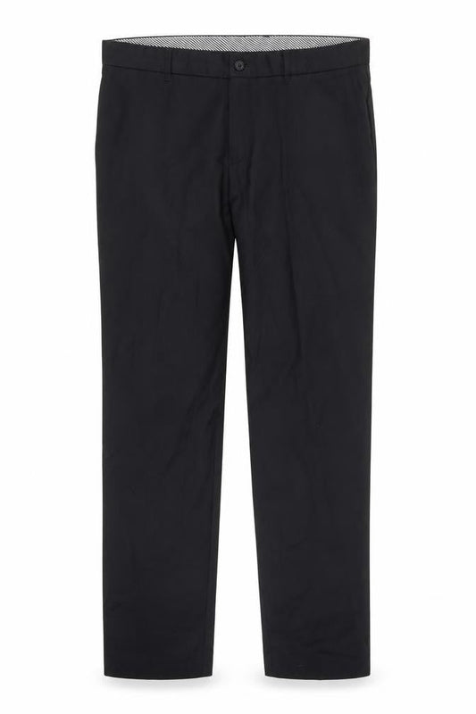 Front view of C&A men’s black trousers, size 34, in, 28-inch leg