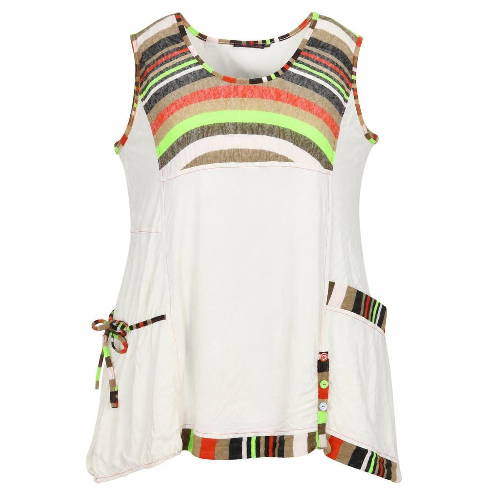 C'Melodie Womens White Striped  Basic Tank Size 2XL