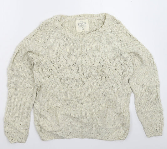 Papaya Womens White  Knit Pullover Jumper Size 8