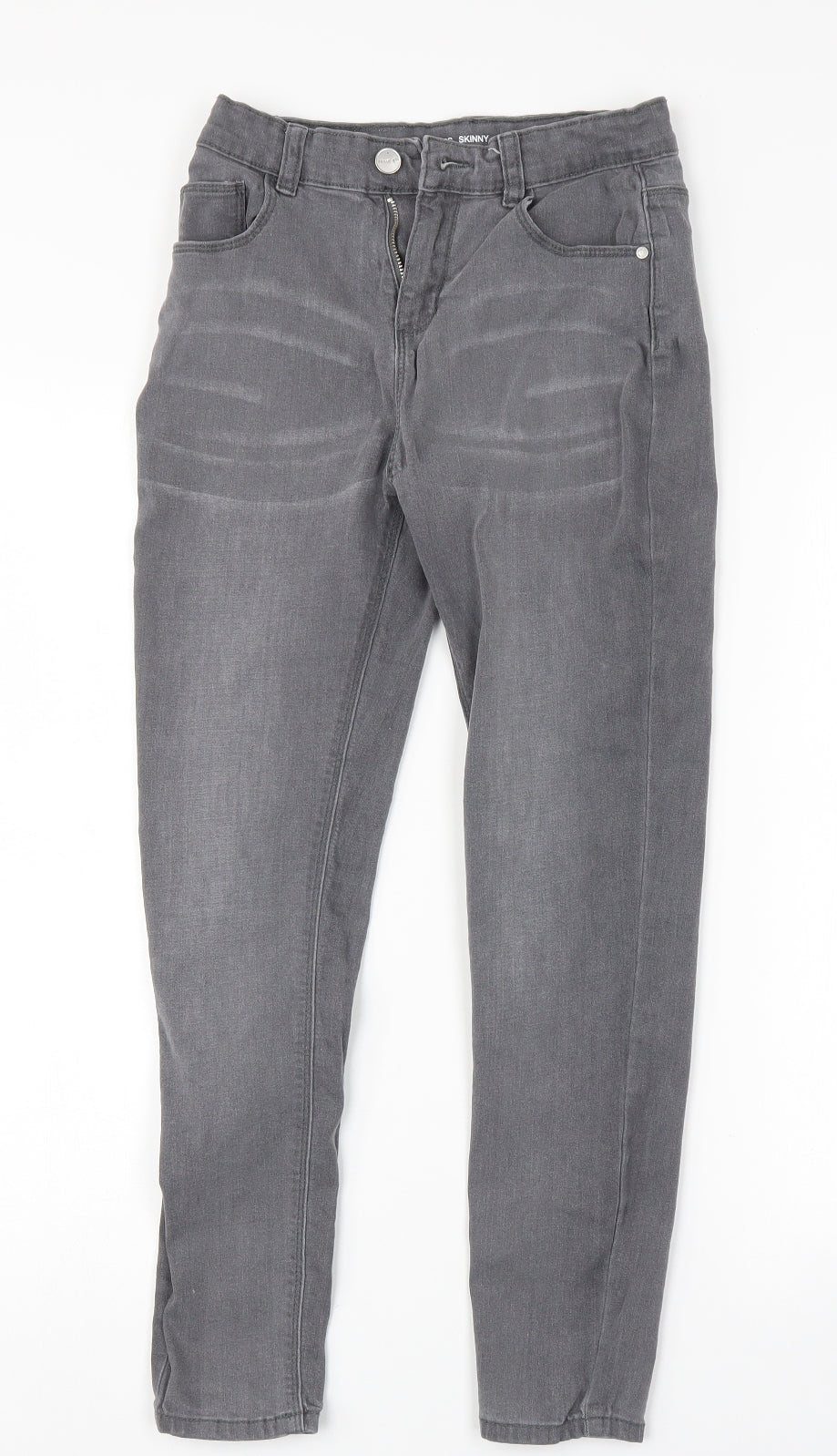 Additional front view of Denim & Co. girls’ grey skinny jeans, size 11-12, years