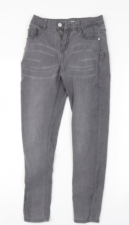 Additional front view of Denim & Co. girls’ grey skinny jeans, size 11-12, years
