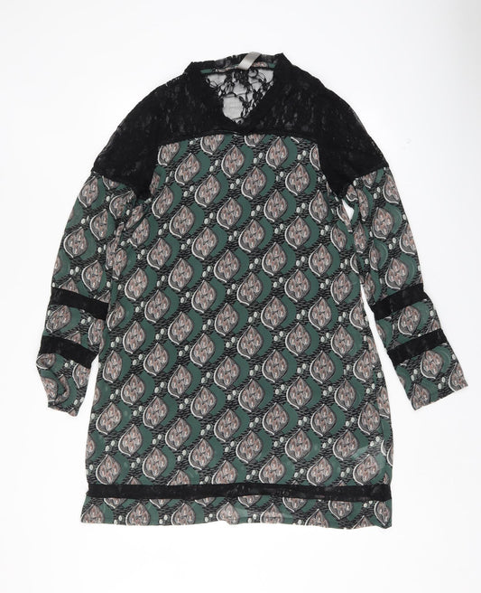 mismash Womens Green Argyle/Diamond  Shift  Size M
