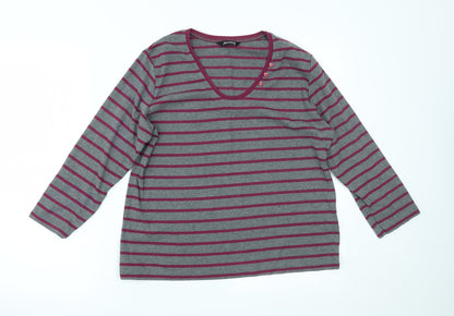 Additional front view of ALEXARA women’s grey striped basic blouse, size UK 16