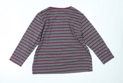 Back view of ALEXARA women’s grey striped basic blouse, size UK 16