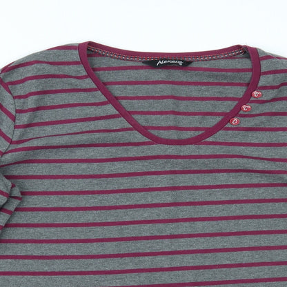 Close-up detail of ALEXARA women’s grey striped basic blouse, size UK 16