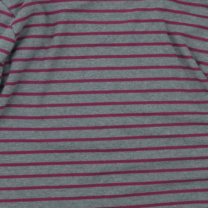Brand and care label for ALEXARA women’s grey striped basic blouse, size UK 16