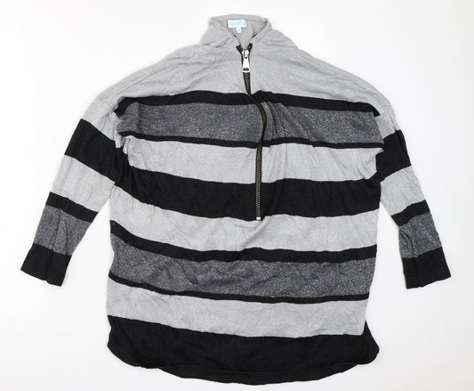 Blue Vanilla Womens Silver Striped  Pullover Jumper Size M