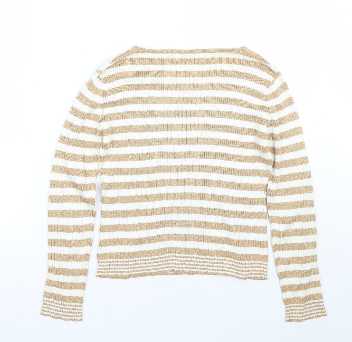 Wanko Womens White Striped  Pullover Jumper One Size