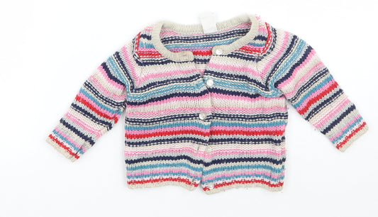 H&M Girls Pink Striped  Cardigan Jumper Size 3-6 Months