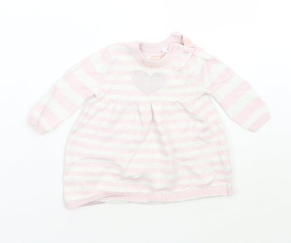 Additional front view of Debenhams girls’ pink striped a-line, size 0-3, months