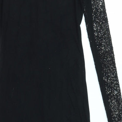 Brand and care label for ASOS women’s black bodycon, size UK 8