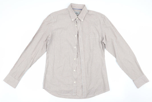 marks and# Mens Brown Striped   Button-Up Size M  - Tailored Fit