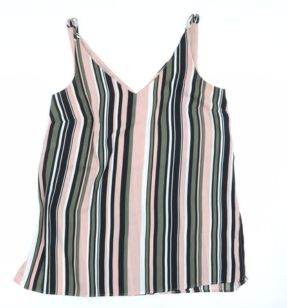 Additional front view of Papaya women’s pink striped tunic blouse, size UK 10