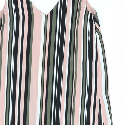 Brand and care label for Papaya women’s pink striped tunic blouse, size UK 10