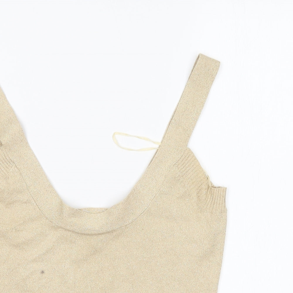 POMODORO Womens Gold  Woven Basic Tank Size 14