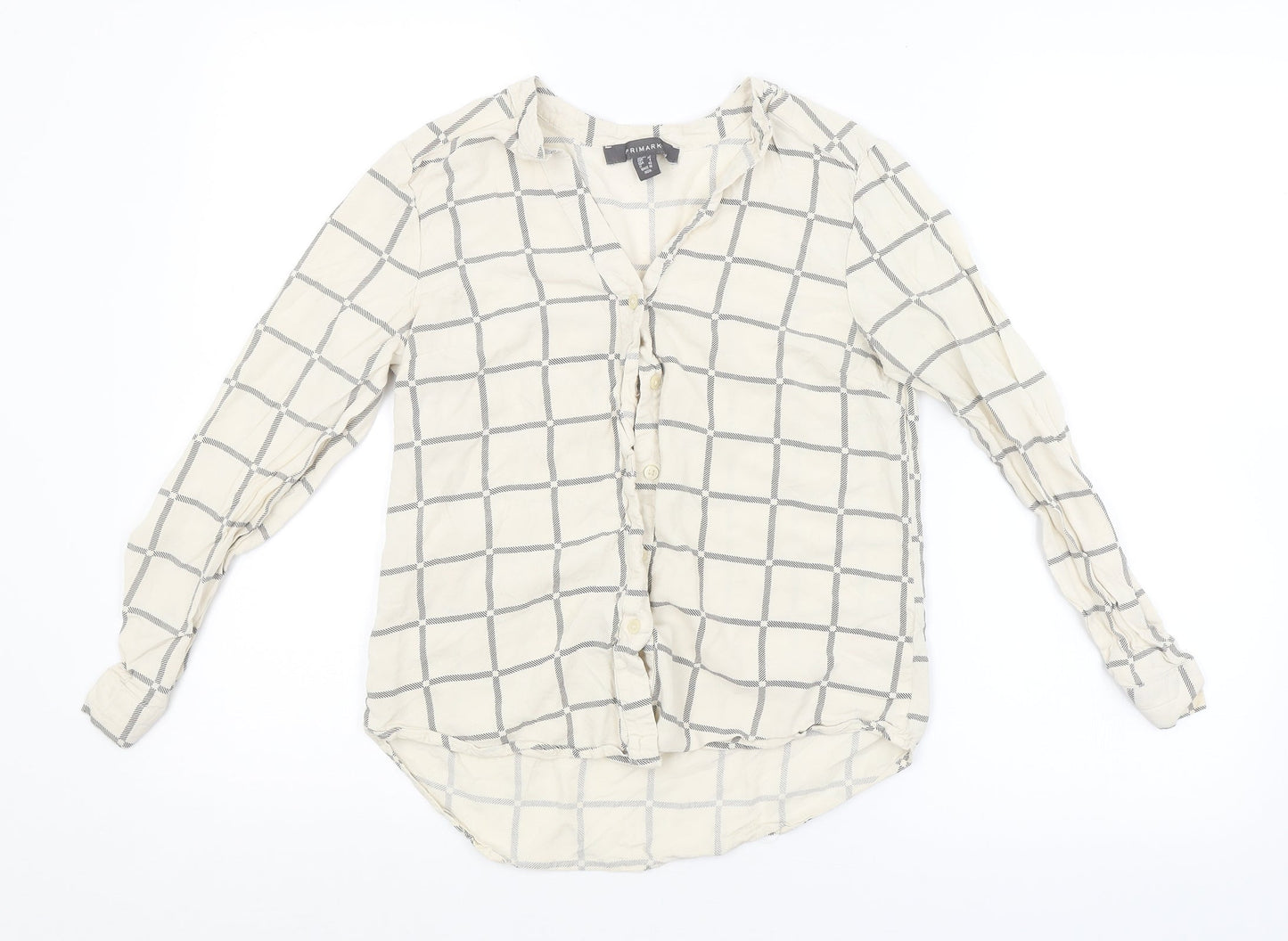Primark Womens Beige Check  Basic Button-Up Size 8
