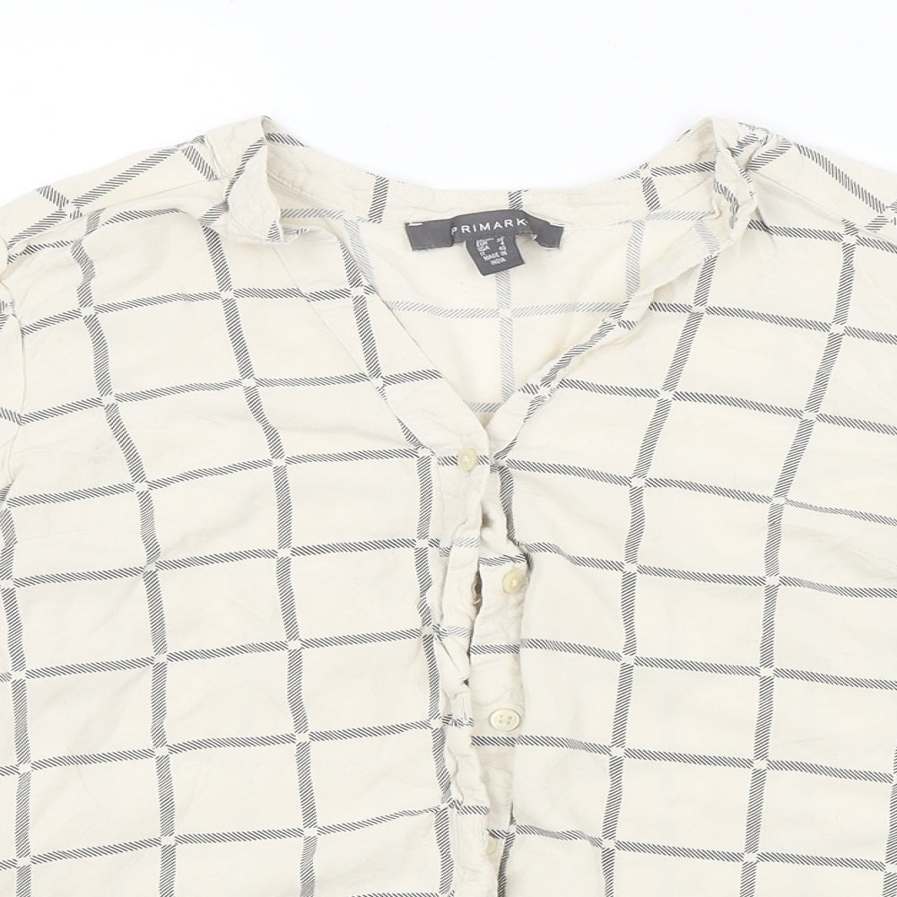 Primark Womens Beige Check  Basic Button-Up Size 8