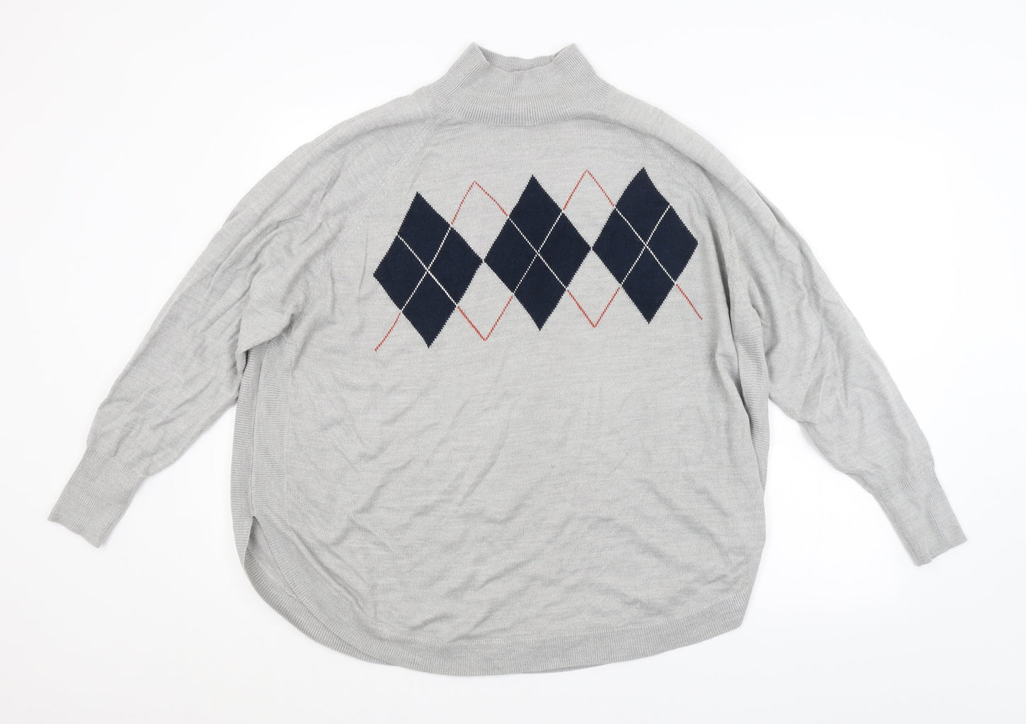 M&S Mens Grey Argyle/Diamond  Pullover Jumper Size L