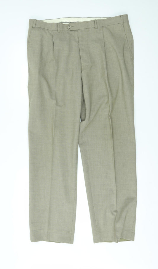 M&S Womens Beige Check  Trousers  Size 38 L31 in