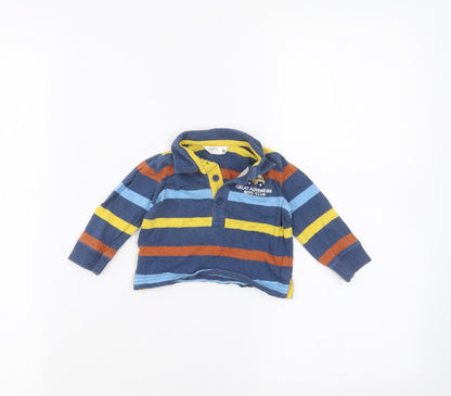 Additional front view of M&Co Baby Blue Striped Basic Polo, size 3-6, Months