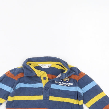 Close-up detail of M&Co Baby Blue Striped Basic Polo, size 3-6, Months