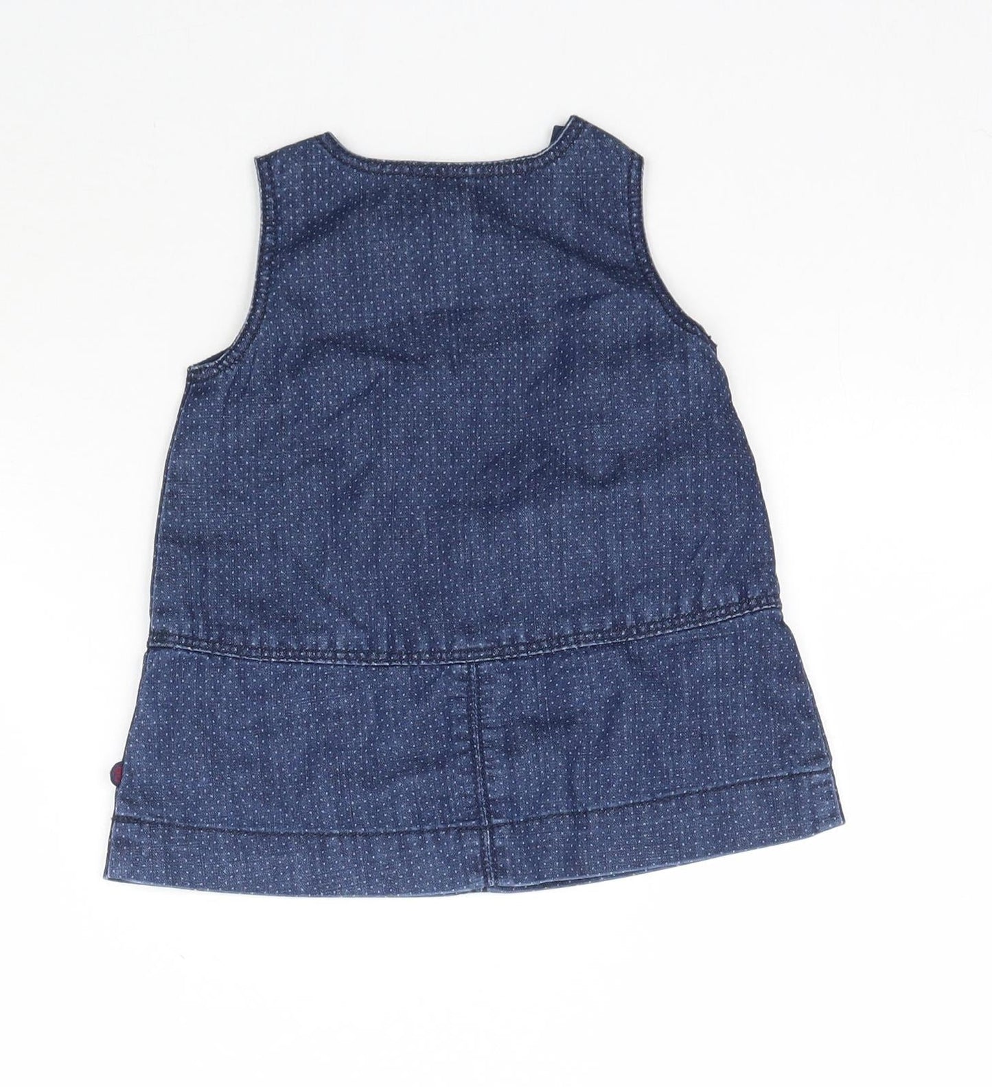 Obaibi Girls Blue Polka Dot Denim Pinafore/Dungaree Dress  Size 12 Months