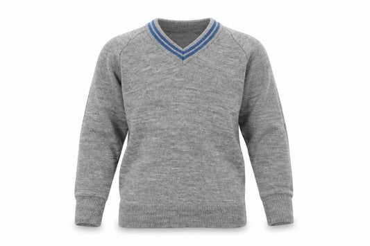 Front view of Josh Gustin boys’ grey jumper, size 12-18, months