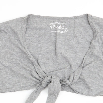 Close-up detail of south women’s grey wrap t-shirt, size UK 12
