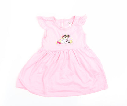 Front view of Disney girls’ pink fit & flare, size 6-9, months