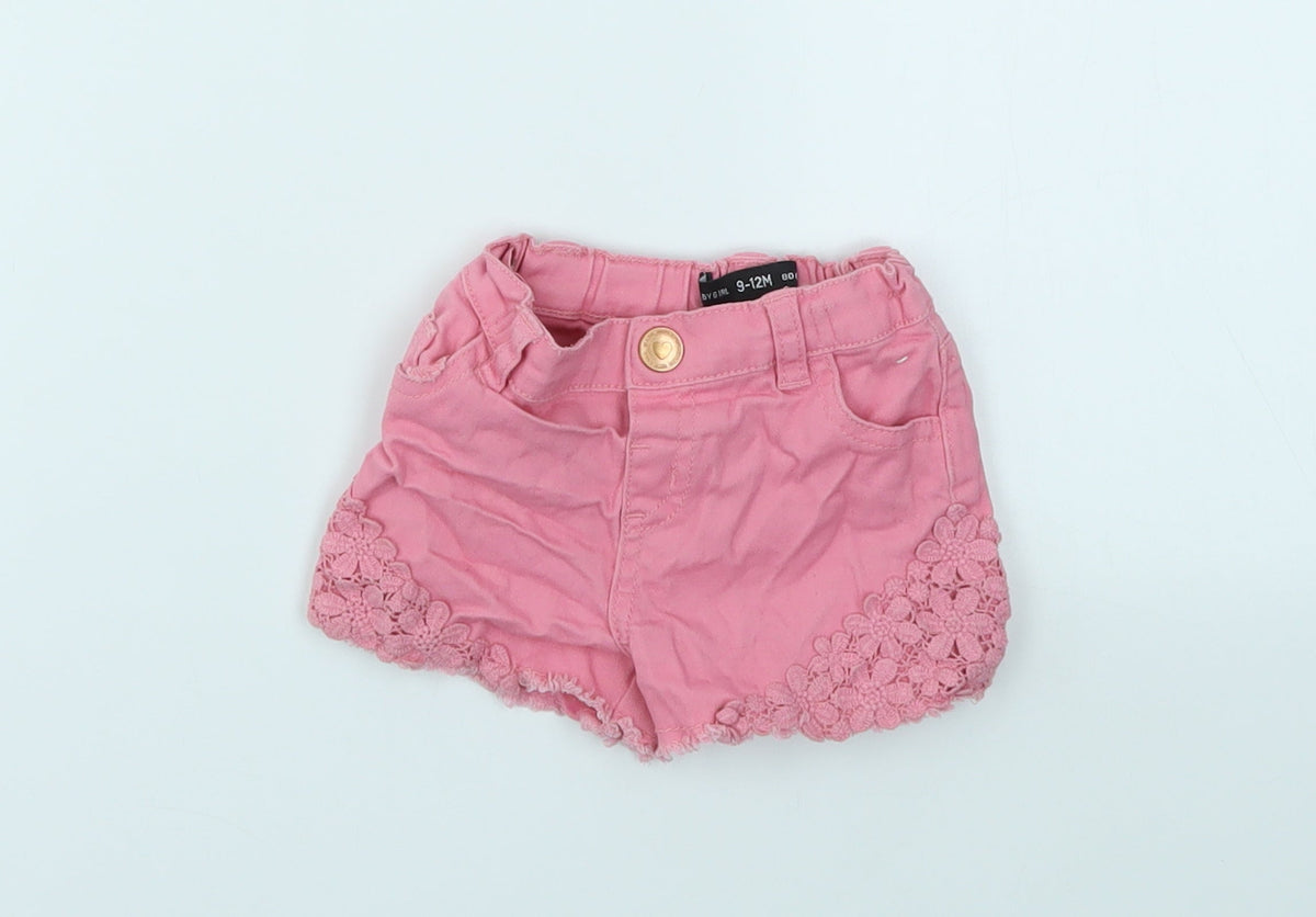 Additional front view of BABY GILR girls’ pink capri jeans, size 9-12, months