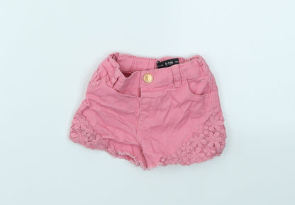 Additional front view of BABY GILR girls’ pink capri jeans, size 9-12, months
