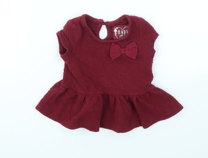 Additional front view of Young Dimension girls’ red basic t-shirt, size 3-6, months
