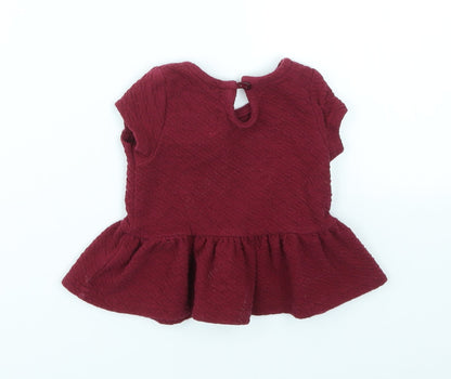 Back view of Young Dimension girls’ red basic t-shirt, size 3-6, months