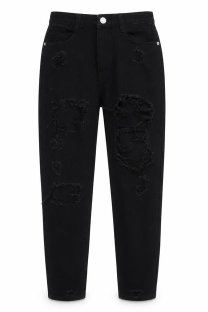 Front view of Missguided women’s black denim mom jeans, size UK 6, 29-inch leg