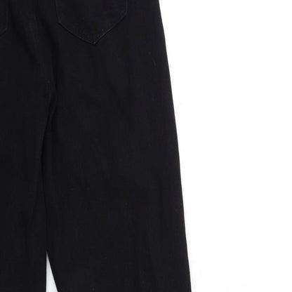 Brand and care label for Missguided women’s black denim mom jeans, size UK 6, 29-inch leg