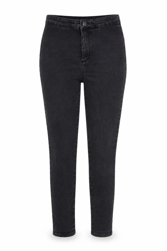 Front view of Denim & Co. women’s black denim skinny jeans, size UK 14, 27-inch leg