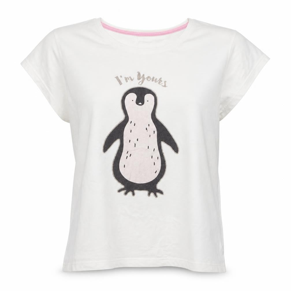 Pep&Co Womens White   Top Pyjama Top Size 12  - Penguin