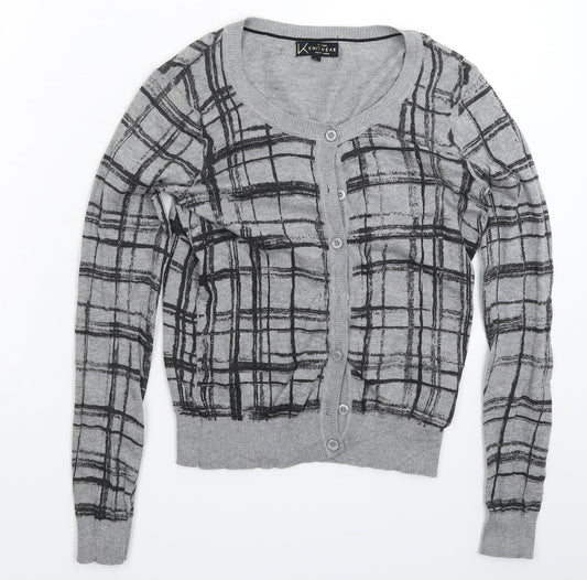 New Look Womens Grey Check Knit Cardigan Jumper Size 8
