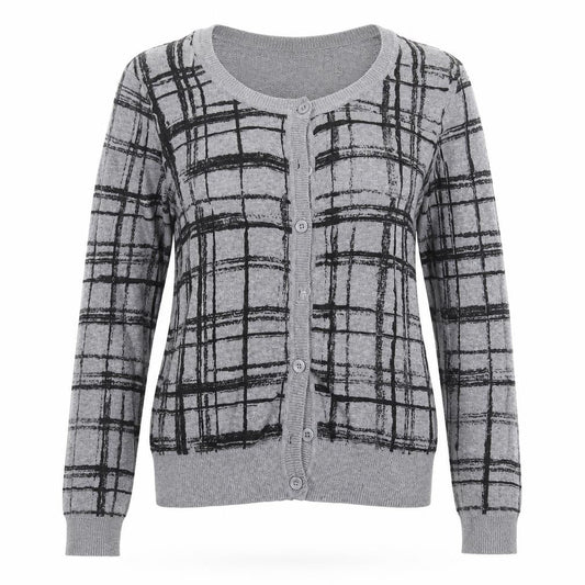 New Look Womens Grey Check Knit Cardigan Jumper Size 8