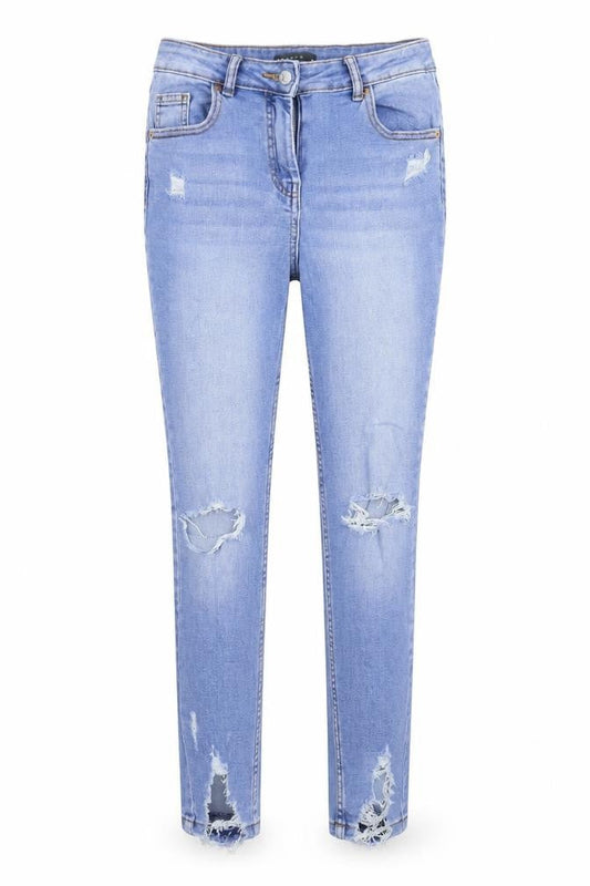 Front view of Papaya women’s blue denim skinny jeans, size UK 8, 25-inch leg