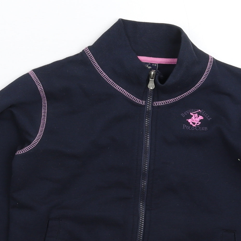 Close-up detail of Beverly Hills Polo Club girls’ blue jacket, size 11-12, years