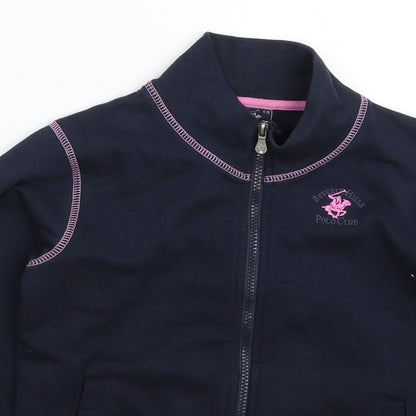 Close-up detail of Beverly Hills Polo Club girls’ blue jacket, size 11-12, years