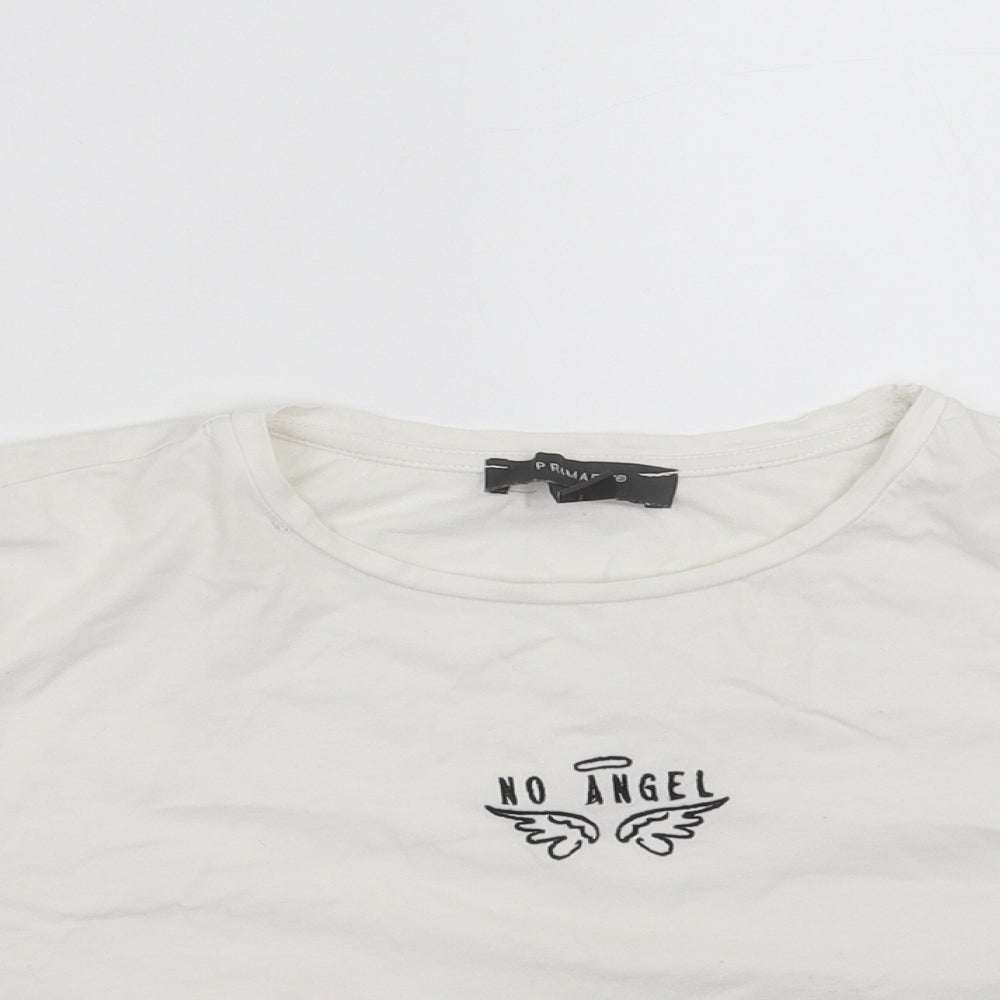Primark Womens White   Cropped T-Shirt Size S  - no angel